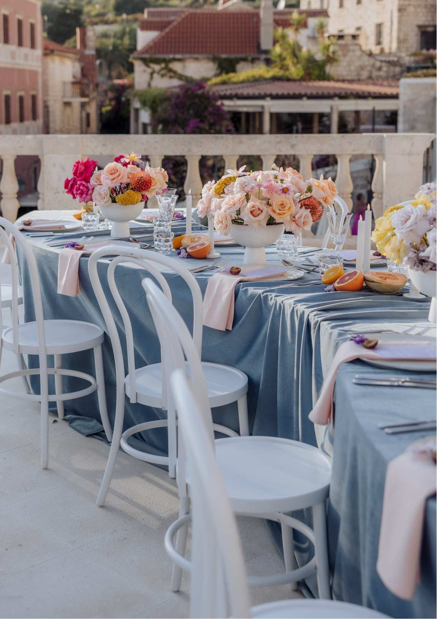 Velvet blue tablecloth
