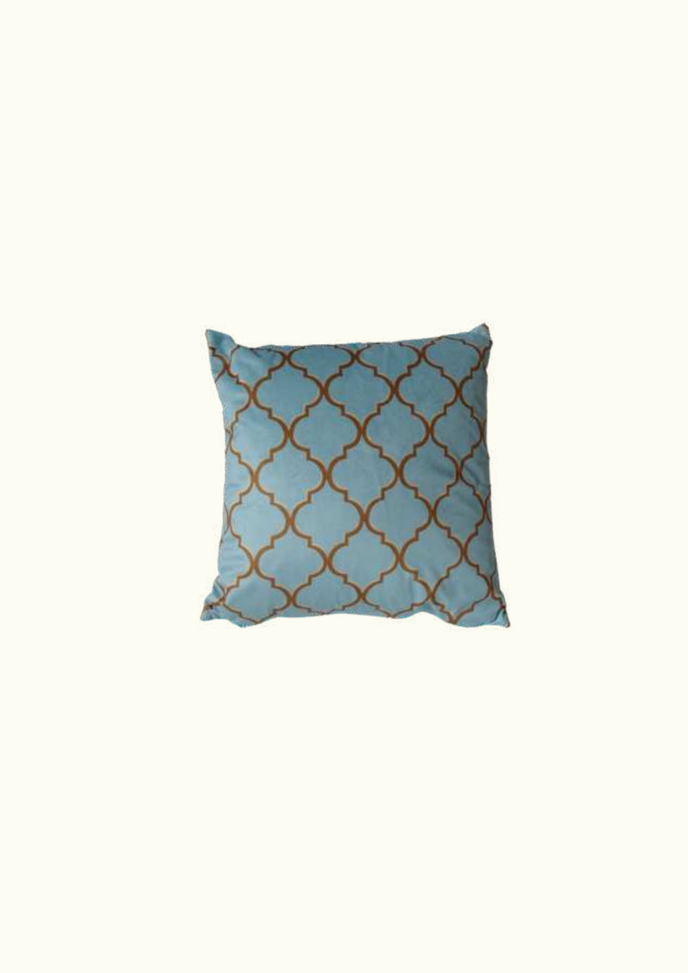 Turquoise pillow with gold pattern