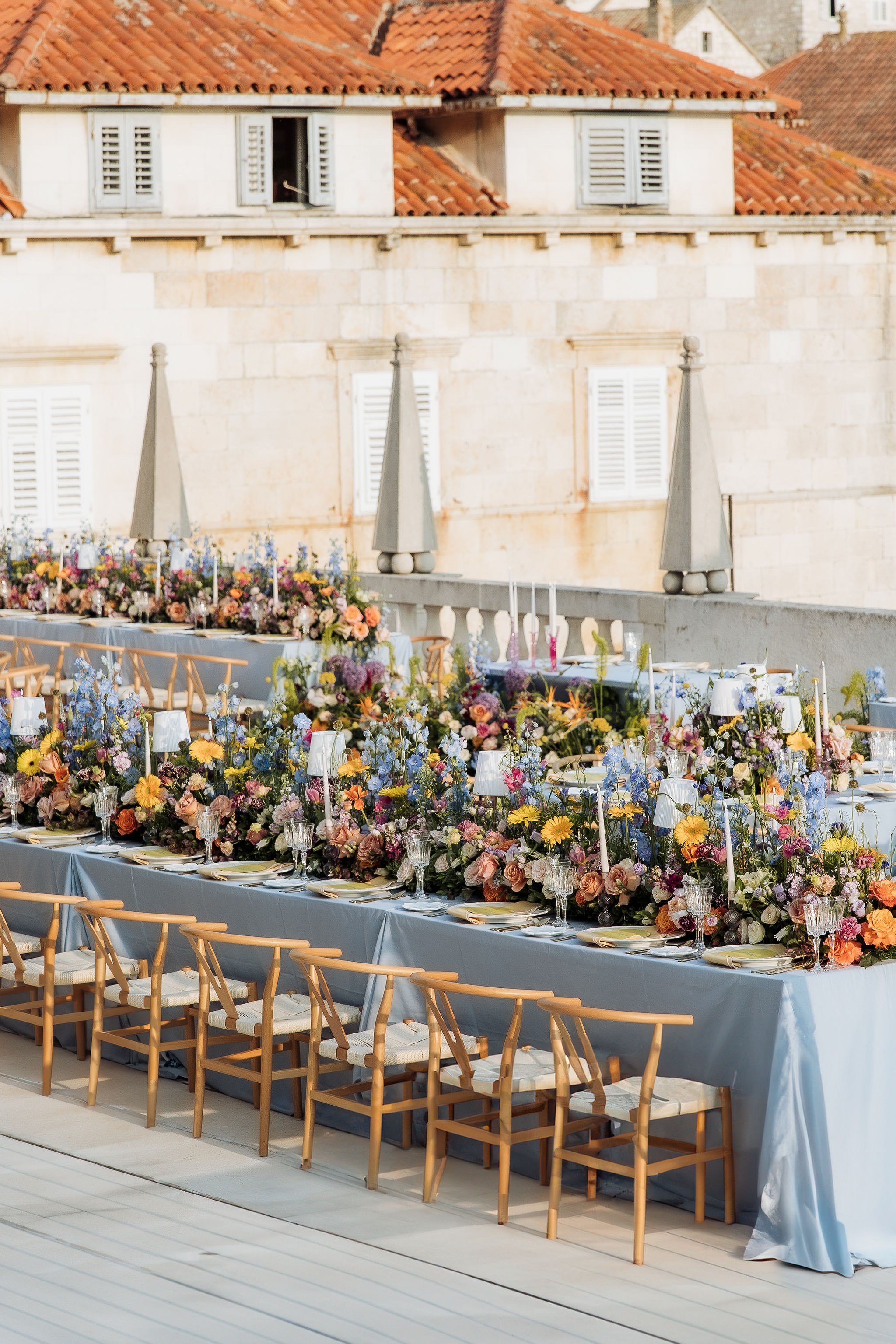 Flat light blue tablecloth