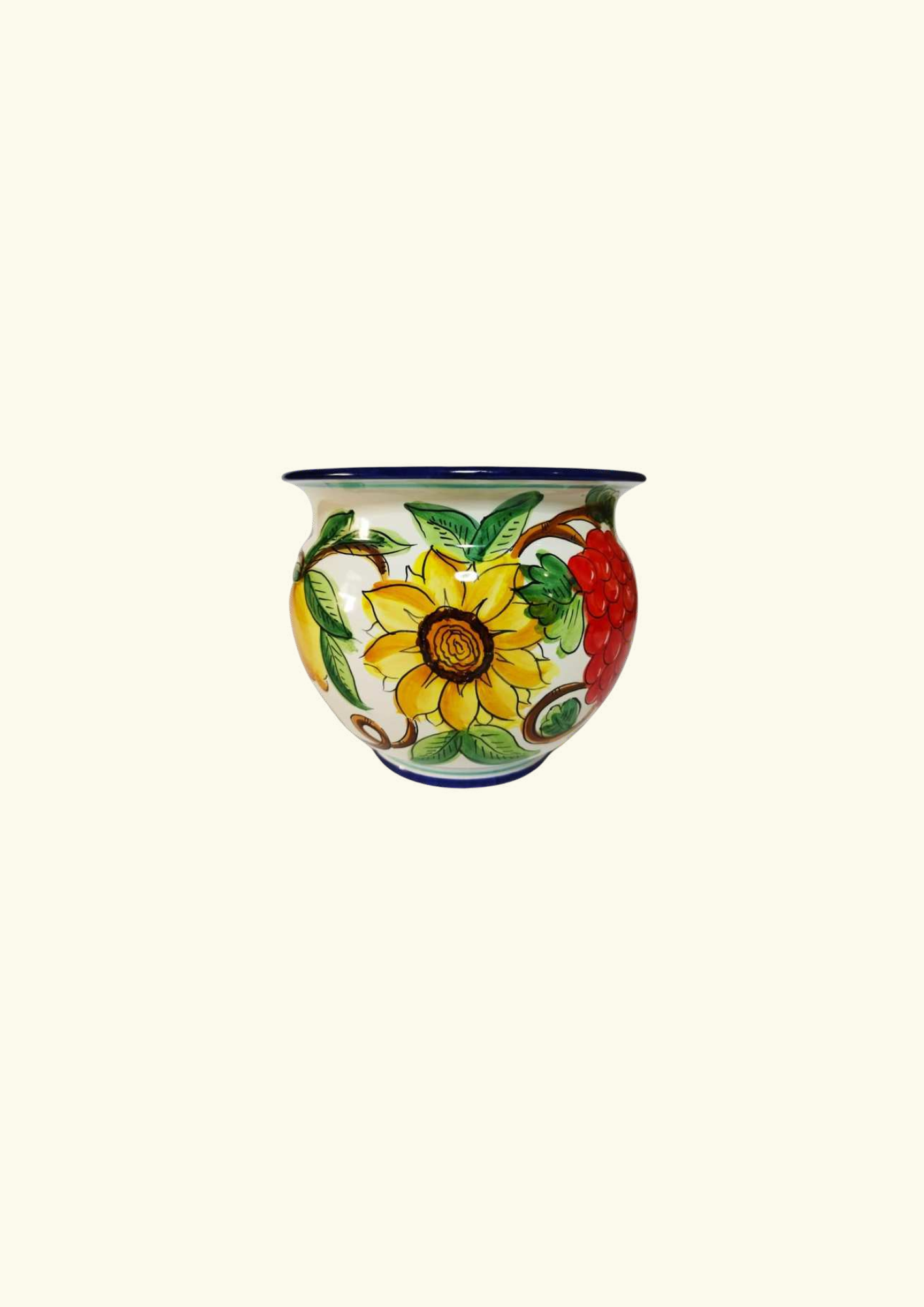 Ceramic jar with colorful flower and fruit motifs