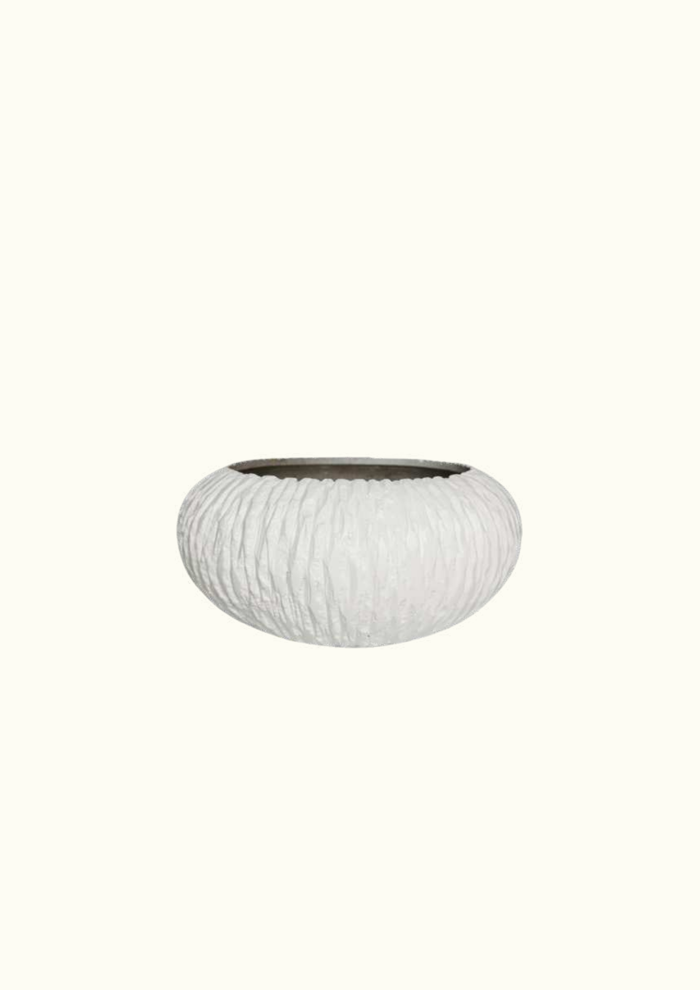 White bowl vase with carved ribbed uneven texture