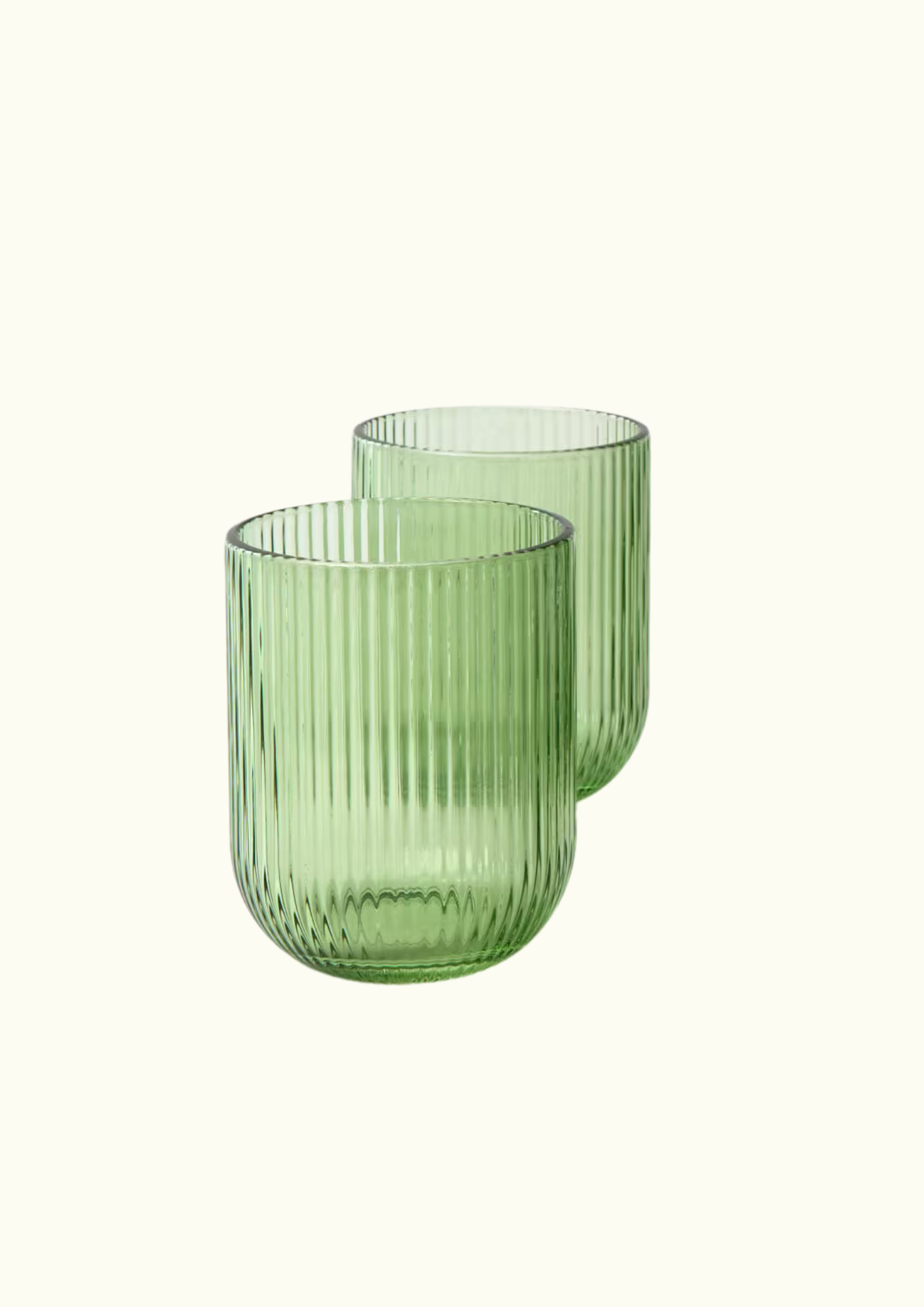 Green ribbed wine and watter glasses